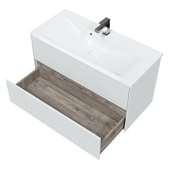 Тумба подвесная с раковиной Mirsant Ultra 100 см (раковина Premier 100), белый матовый - фото 3