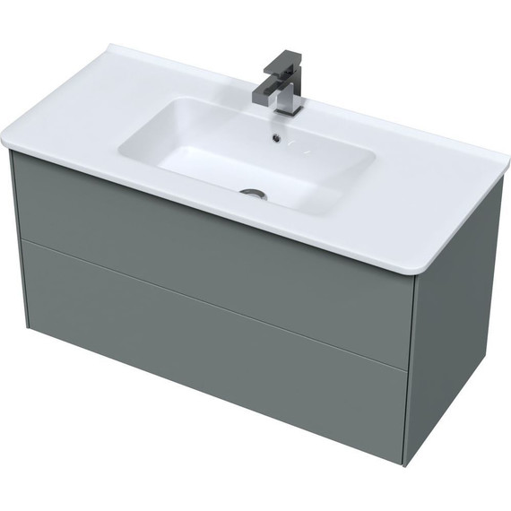 Тумба подвесная с раковиной Mirsant Ultra 100 см (раковина Premier 100), серый матовый - фото 