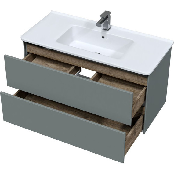 Тумба подвесная с раковиной Mirsant Ultra 100 см (раковина Next 100), серый матовый - фото 3