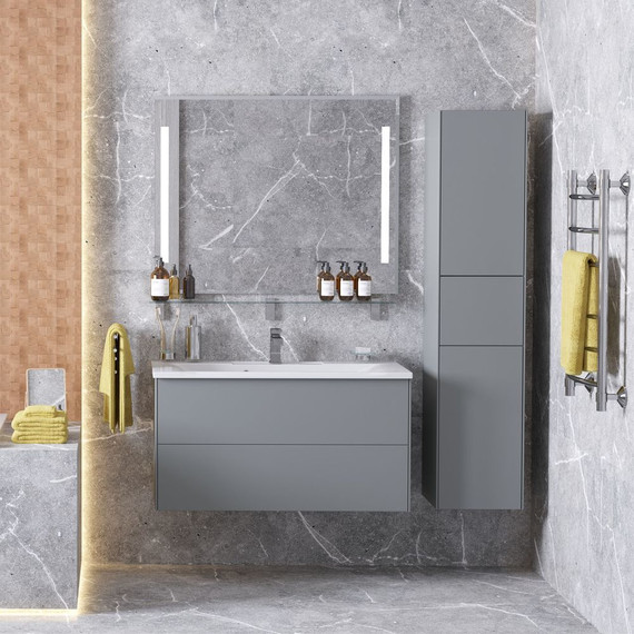 Тумба подвесная с раковиной Mirsant Ultra 100 см (раковина Next 100), серый матовый - фото 4