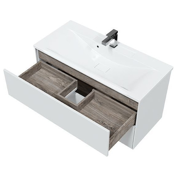 Тумба подвесная с раковиной Mirsant Ultra 100 см (раковина Next 100), белый глянцевый - фото 4