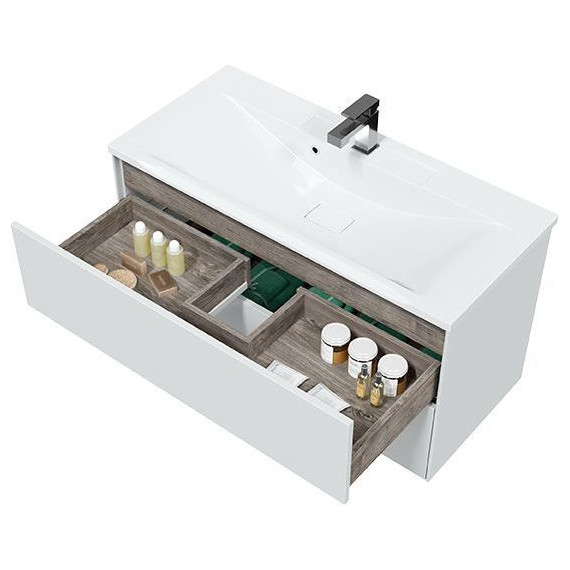 Тумба подвесная с раковиной Mirsant Ultra 100 см (раковина Next 100), белый глянцевый - фото 6