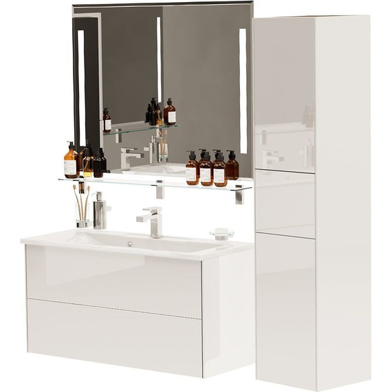 Тумба подвесная с раковиной Mirsant Ultra 100 см (раковина Premier 100), белый глянцевый - фото 7