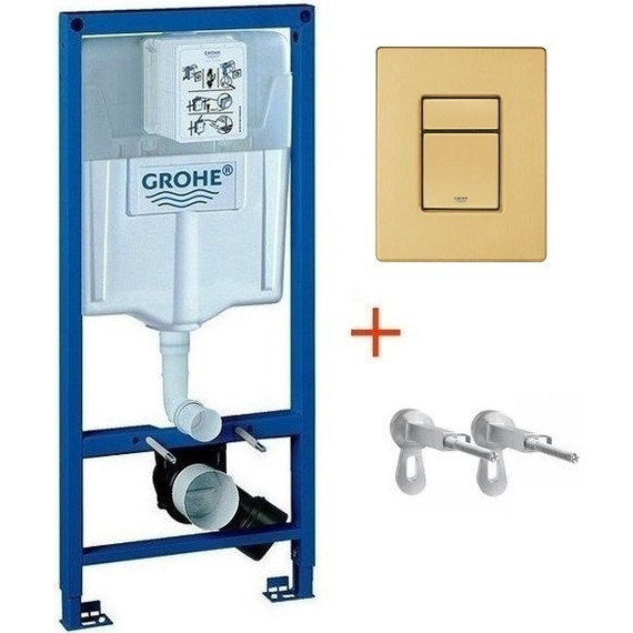 Инсталляция с подвесным унитазом комплект: Grohe Rapid SL 38772001+38732GN0 с подвесным безободковым унитазом Aquatek Европа AQ1106-00 сиденье микролифт, крепление, кнопка смыва золото матовое, Цвет производителя: золото матовое - фото 2