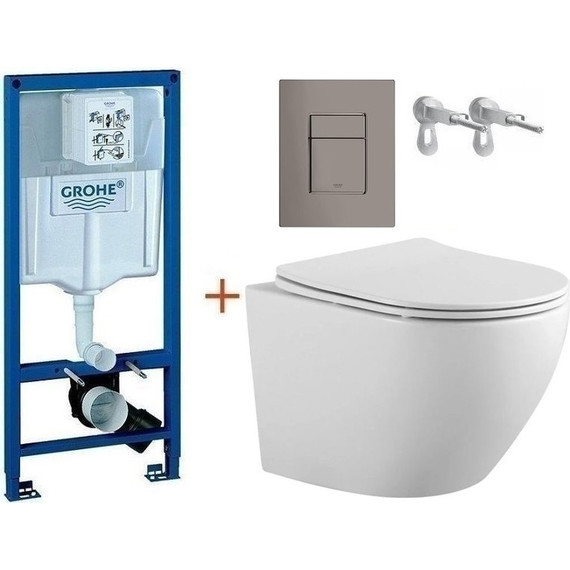 Инсталляция с подвесным унитазом комплект: Grohe Rapid SL 38772001+38732A00 с подвесным безободковым унитазом Aquatek Европа AQ1901-00 сиденье микролифт, крепление, кнопка смыва графит глянцевый, Цвет производителя: графит глянцевый - фото 