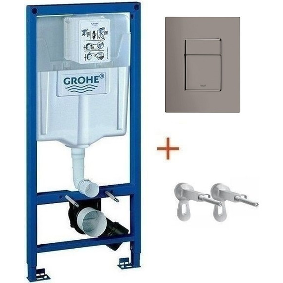 Инсталляция с подвесным унитазом комплект: Grohe Rapid SL 38772001+38732A00 с подвесным безободковым унитазом-биде BelBagno Due BB3103CHR-BS/SC сиденье микролифт, крепление, кнопка смыва графит глянцевый, Цвет производителя: графит глянцевый - фото 2