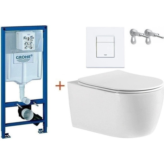 Инсталляция с подвесным унитазом комплект: Grohe Rapid SL 38772001+38732WM0 с подвесным безободковым унитазом Aquatek Европа AQ1106-00 сиденье микролифт, крепление, кнопка смыва белый матовый, Цвет производителя: белый матовый - фото 