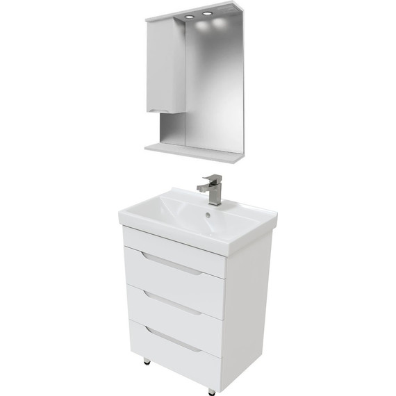 Комплект мебели Mirsant Soho quadro 60 см, белый (тумба + зеркало + пенал) - фото 2