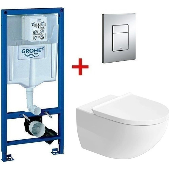 Инсталляция с подвесным унитазом комплект: Grohe Rapid SL 38772001 с подвесным унитазом Duravit Architec Rimless 45726900A1 сиденье микролифт, крепление, кнопка смыва хром - фото 