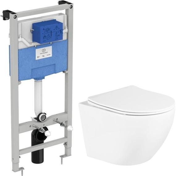 Инсталляция с подвесным унитазом комплект: Ideal Standard Prosys Frame 120 M R020467 с подвесным безободковым унитазом BelBagno Uno BB3105CHR/SC сиденье микролифт, крепление - фото 