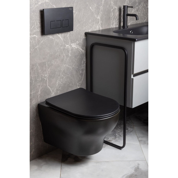 Унитаз подвесной Boheme Fiore 978-SET-B с крышкой микролифт, чёрный матовый, Цвет производителя: чёрный матовый - фото 2