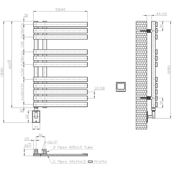 Полотенцесушитель электрический Boheme Venturo П11 80х900 мм 721-B, чёрный - фото 2