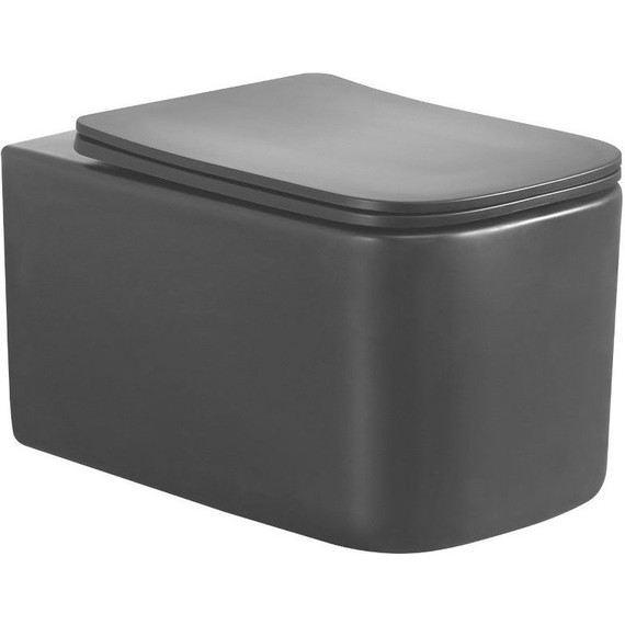 Унитаз подвесной безободковый Boheme Mane 970-SET-B с крышкой микролифт, чёрный матовый, Цвет производителя: чёрный матовый - фото 