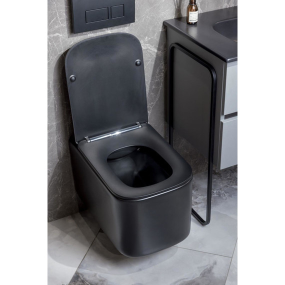 Унитаз подвесной безободковый Boheme Mane 970-SET-B с крышкой микролифт, чёрный матовый, Цвет производителя: чёрный матовый - фото 3