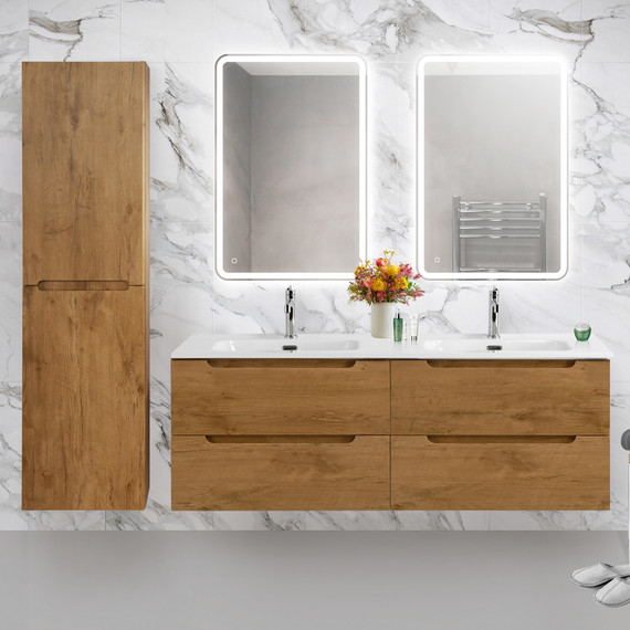 Тумба подвесная с раковиной BelBagno ETNA-1400-4C-SO-2-RN 140 см (раковина BB1400-2-ETL) Rovere Nature, Цвет фасада: Rovere Nature - фото 11