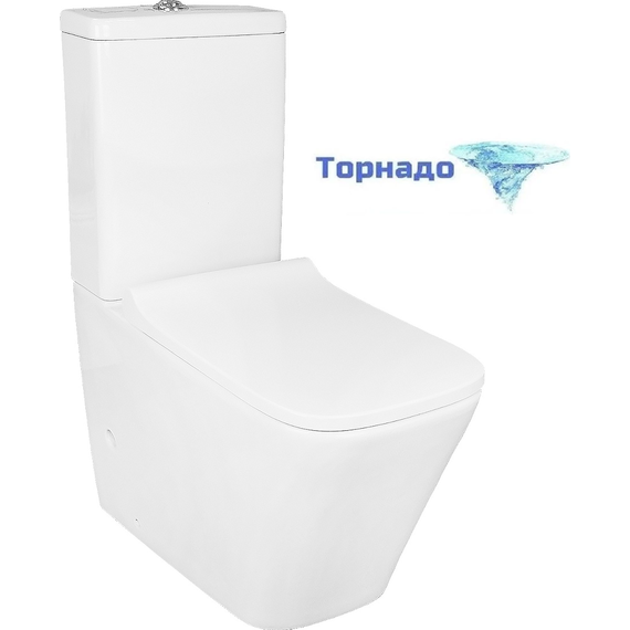 Унитаз-компакт безободковый Azario Quadro AZ-2175 UQ1 с крышкой микролифт, белый (Система смыва торнадо) - фото 2