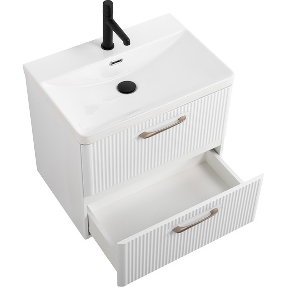 Тумба подвесная с раковиной BelBagno DUE-600-2C-SO-BL-P 60 см (2 ручки сатин) Bianco Lucido, Цвет фасада: Bianco Lucido - фото 3