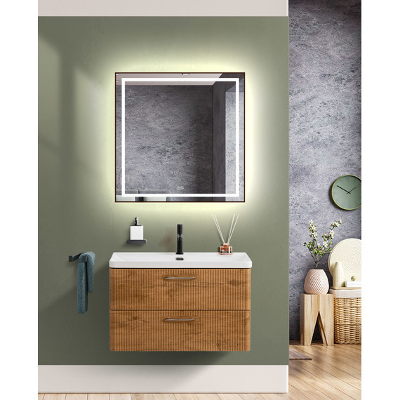 Тумба подвесная с раковиной BelBagno DUE-800-2C-SO-RN-P 80 см (2 ручки сатин) Rovere Nature, Цвет фасада: Rovere Nature - фото 10