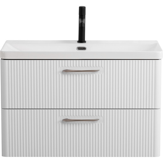 Тумба подвесная с раковиной BelBagno DUE-800-2C-SO-BM-P 80 см (2 ручки сатин) белый металлик, Цвет фасада: Белый металлик - фото 