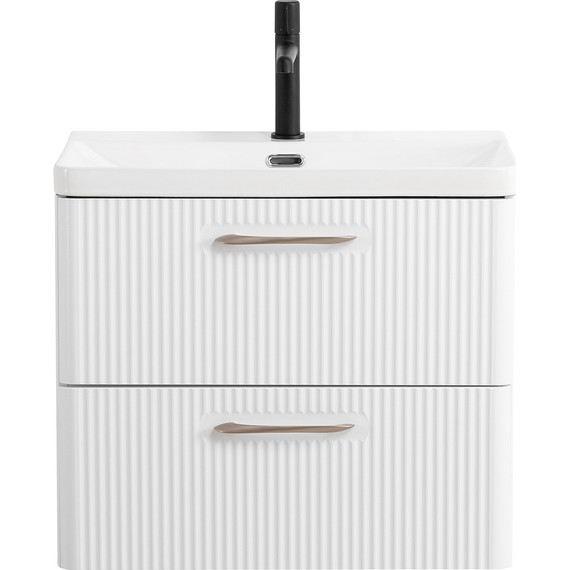 Тумба подвесная с раковиной BelBagno DUE-500-2C-SO-BL-P 50 см (2 ручки сатин) Bianco Lucido, Цвет фасада: Bianco Lucido - фото 