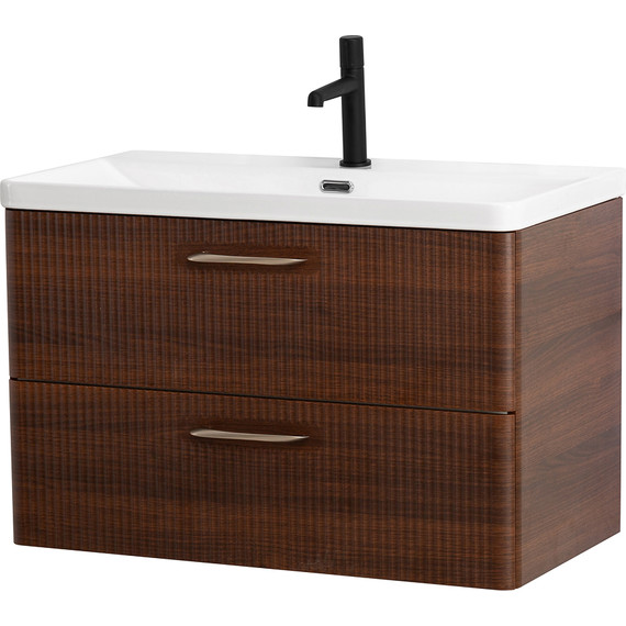 Тумба подвесная с раковиной BelBagno DUE-800-2C-SO-NOCE-P 80 см (2 ручки сатин) Noce, Цвет фасада: Noce - фото 2