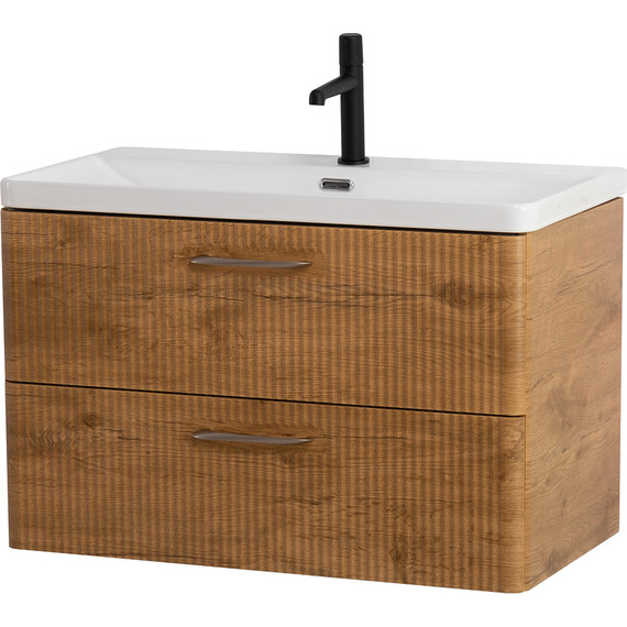 Тумба подвесная с раковиной BelBagno DUE-800-2C-SO-RN-P 80 см (2 ручки сатин) Rovere Nature, Цвет фасада: Rovere Nature - фото 2