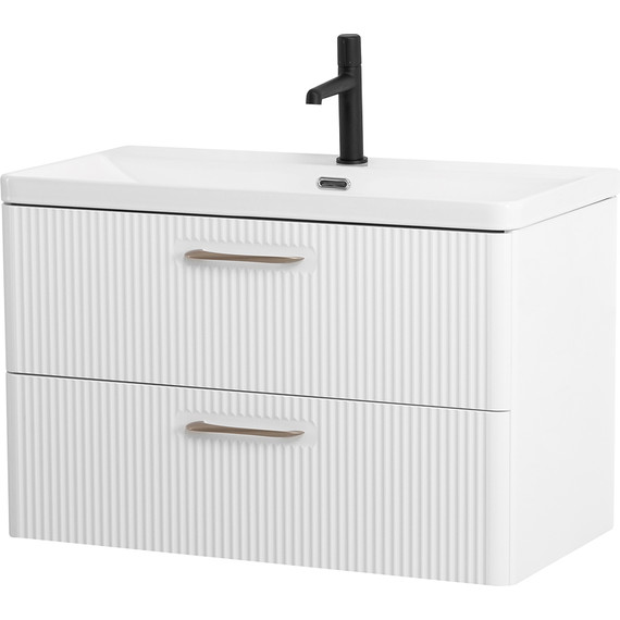 Тумба подвесная с раковиной BelBagno DUE-800-2C-SO-BL-P 80 см (2 ручки сатин) Bianco Lucido, Цвет фасада: Bianco Lucido - фото 2