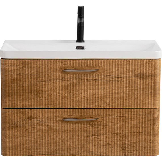 Тумба подвесная с раковиной BelBagno DUE-800-2C-SO-RN-P 80 см (2 ручки сатин) Rovere Nature, Цвет фасада: Rovere Nature - фото 