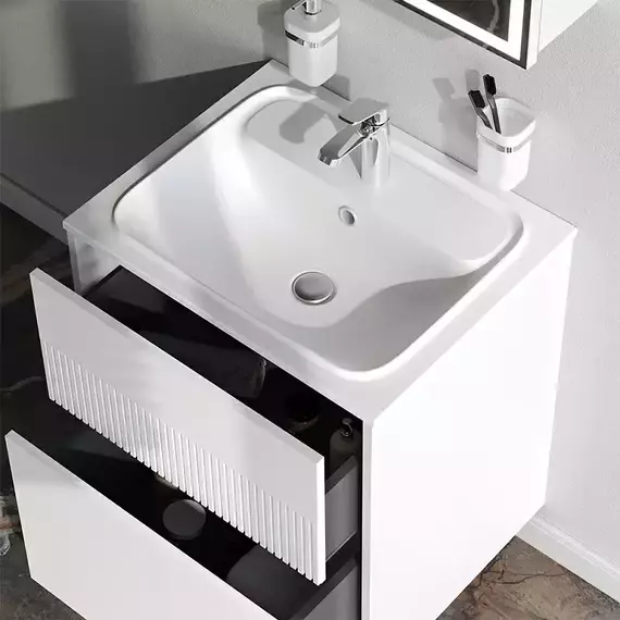 Тумба подвесная с раковиной AM.PM Func 60 см M8FFUX0602WM, белая матовая, Цвет фасада: белый матовый - фото 3