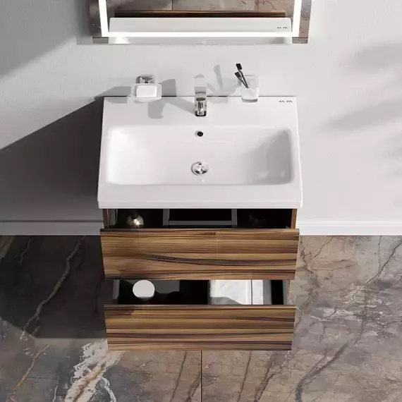 Тумба подвесная с раковиной AM.PM Gem 60 см M90FHX0602HF, орех, Цвет фасада: тёмное дерево - фото 2