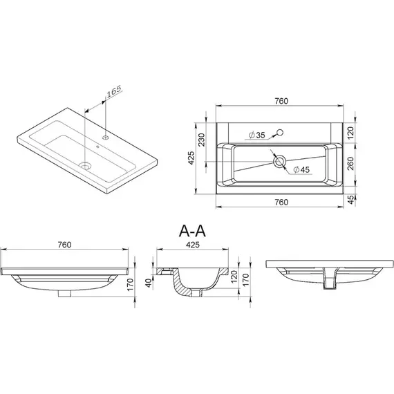 Тумба подвесная с раковиной AM.PM Gem 75 см M90FHX0752HF, орех, Цвет фасада: тёмное дерево - фото 10