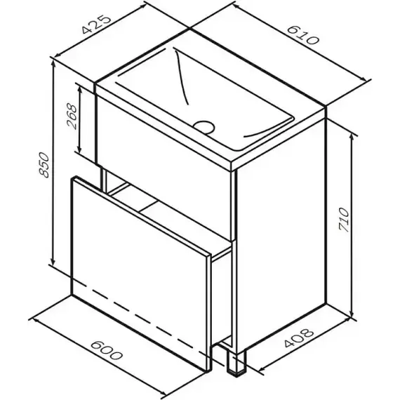 Тумба напольная с раковиной AM.PM Gem 60 см M90FSX0602HF, орех, Цвет фасада: тёмное дерево - фото 8