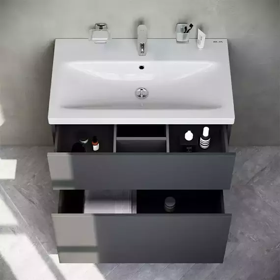 Тумба с раковиной AM.PM Gem 75 см M90FSX07522GM32, графит матовый, Цвет фасада: графит матовый - фото 