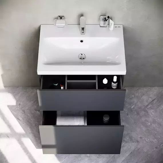 Тумба с раковиной AM.PM Gem 60 см M90FSX06022GM32, графит матовый, Цвет фасада: графит матовый - фото 