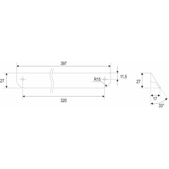 Ручка для мебельной тумбы Cezares Eco 40 см RS156BL.3/320 (1 шт) чёрный матовый - фото 4