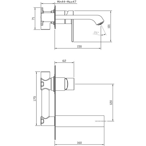 Смеситель для раковины настенный BelBagno AURORA-BLVM-CRM-W0 (со скрытой частью) - фото 2