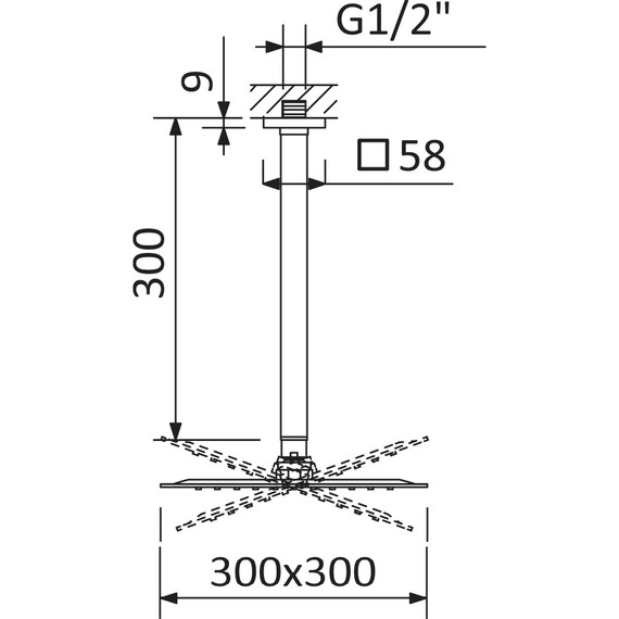 Верхний душ Cezares 300x300 мм CZR-B-TDDQ-30/30-NOP, чёрный матовый - фото 3