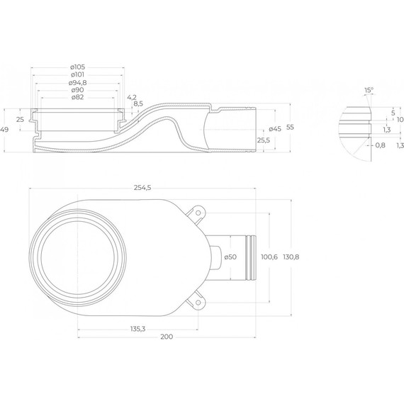 Трап Belbagno Luce 70 см BB-LD-LUCE-70-NERO, черный матовый (под плитку), Цвет производителя: чёрный матовый, Размер трапа: 650 - фото 4