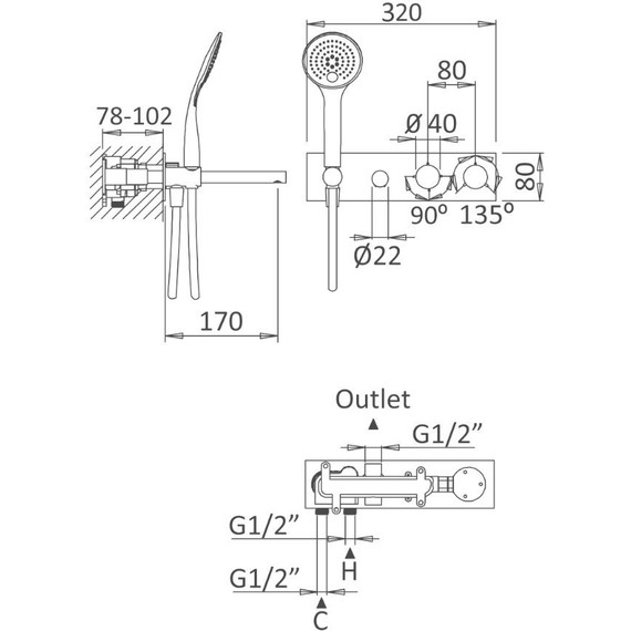 Смеситель для ванны Cezares CZR-B-VDM1-T-NOP (со скрытой частью) чёрный матовый - фото 2