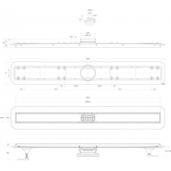 Трап Belbagno Luce 90 см BB-LD-LUCE-90-NERO, черный матовый (под плитку), Цвет производителя: чёрный матовый, Размер трапа: 850 - фото 3