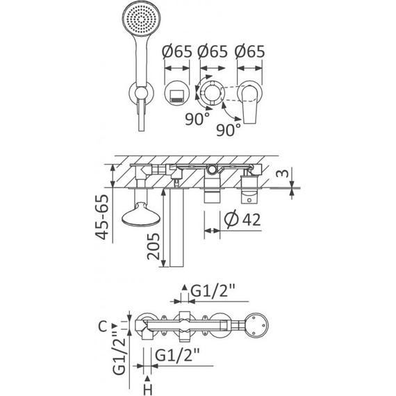 Смеситель для ванны Cezares NAUTIC-VDM3-NOP (со скрытой частью) чёрный матовый, Цвет производителя: чёрный матовый - фото 2