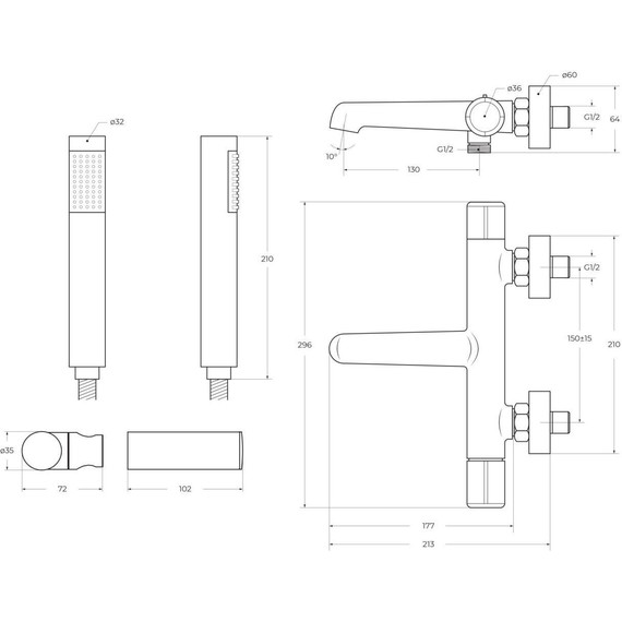 Смеситель для ванны BelBagno UNO-VASM/DFS-ORO, золото - фото 3