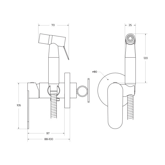 Набор для гигиенического душа Cezares STYLUS-DIF-01 (со скрытой частью), Цвет производителя: хром - фото 3