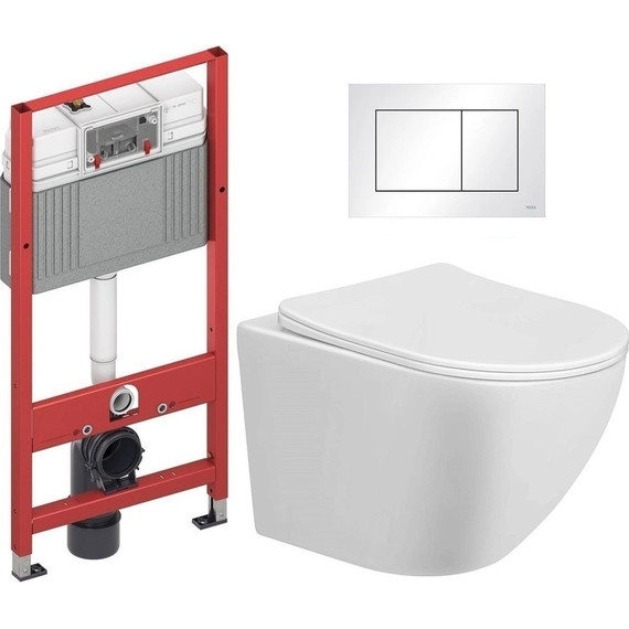 Инсталляция с подвесным унитазом комплект: TECEbase 2.0 9400413 с подвесным безободковым унитазом Taliente Amato AM25010 сиденье микролифт, крепление, кнопка смыва белая - фото 