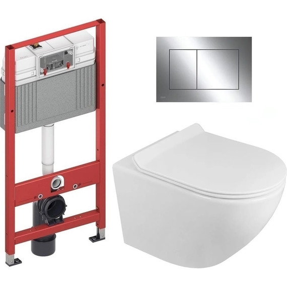 Инсталляция с подвесным унитазом комплект: TECEbase 2.0 9400412 с подвесным безободковым унитазом Azario Grado AZ-0046-N сиденье микролифт, крепление, кнопка смыва хром глянцевый - фото 