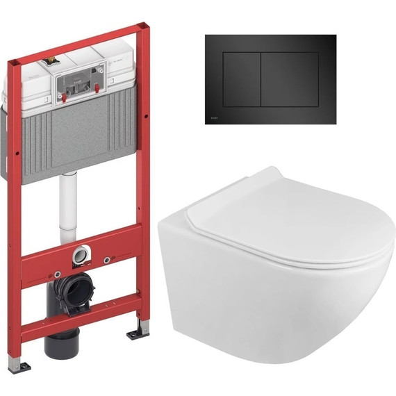 Инсталляция с подвесным унитазом комплект: TECEbase 2.0 9400414 с подвесным безободковым унитазом Azario Grado AZ-0046-N сиденье микролифт, крепление, кнопка смыва чёрная матовая - фото 