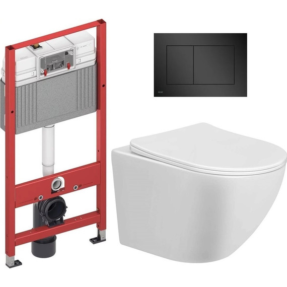 Инсталляция с подвесным унитазом комплект: TECEbase 2.0 9400414 с подвесным безободковым унитазом Taliente Amato AM25010 сиденье микролифт, крепление, кнопка смыва чёрная матовая - фото 