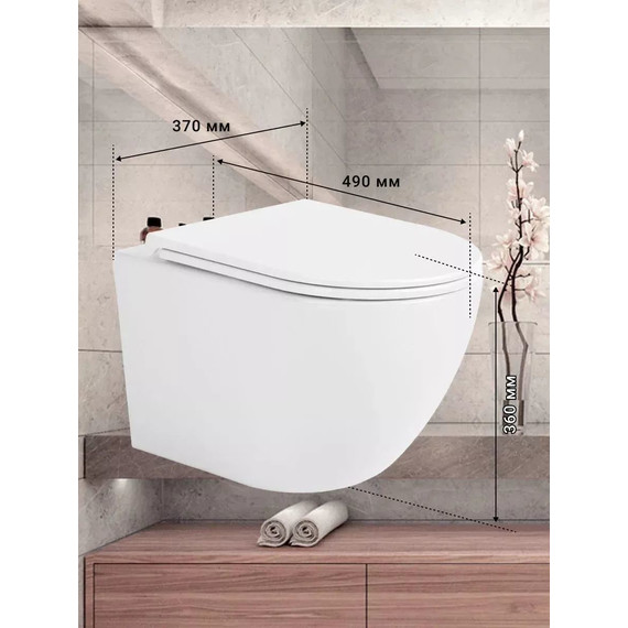 Инсталляция с подвесным унитазом комплект: TECEbase 2.0 9400414 с подвесным безободковым унитазом Sintesi Evi SIN-TS-EVI-152 сиденье микролифт, крепление, кнопка смыва чёрная матовая (система смыва Торнадо) - фото 12