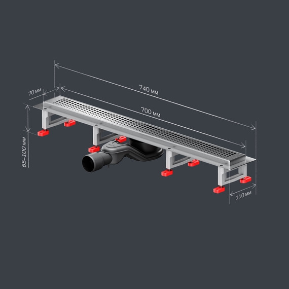 Душевой трап (лоток) 70 AM.PM MasterFlow W01SC-P11-070-01SB комбинированный затвор со стальной матовой решеткой, Цвет производителя: хром, Размер трапа: 700 - фото 10