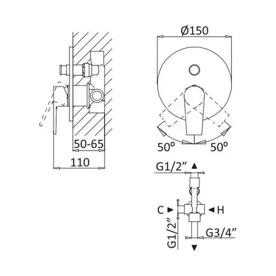 Смеситель для ванны Cezares NAUTIC-VDIM-SR (со скрытой частью) sunrise, Цвет производителя: Sunrise - фото 2